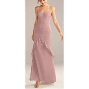 AW BRIDAL 6 S dusty rose Claire chiffon ruffle bridesmaid maxi dress NEW B114